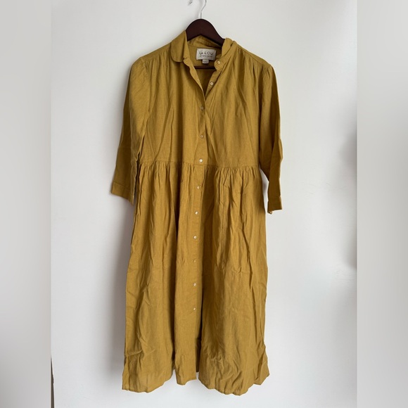 La Lou Everyday Dress Golden Yellow One size fits Most cotton Flax Lagenlook - Picture 2 of 12